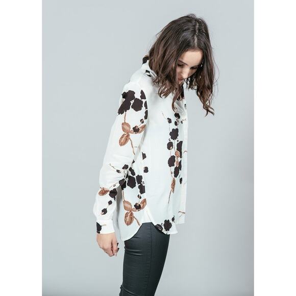 Ganni Blouse Shirt Ryder Crepe Floral Print Relaxed Fall Colors S - Picture 3 of 15